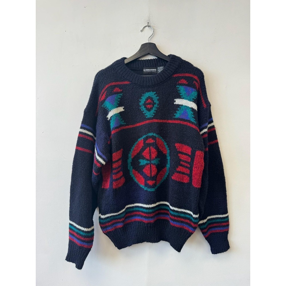 Vintage Expressions International Sweater Mens Large Blue‎ Aztec Chunky Knit 80s